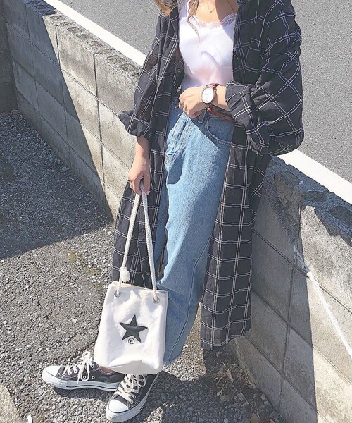 chocomee（チョコミー）の「チェックガウンワンピース（シャツ/ブラウス・レディース・ホワイト/ブラック・フリー）」の2枚目の写真