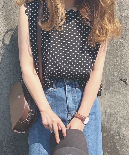 chocomee（チョコミー）の「ドットタンクトップ（タンクトップ・レディース・ホワイト/ブラック・フリー）」の2枚目の写真