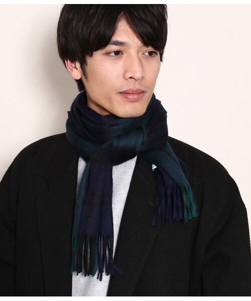 スコティッシュ・トレード・トン チェック柄マフラー ネイビー/ブラック/ブラウン ウール ブリティッシュチェックマフラー(マフラー・ストール・スカーフ