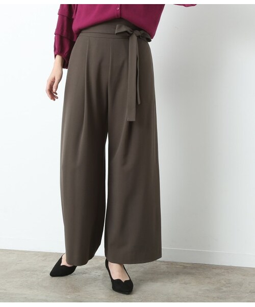 VIS（ビス）の「リボン付ハイウエストワイドパンツ（パンツ・レディース・キャメル/カーキ/ブラック・L/M/S）」の3枚目の写真