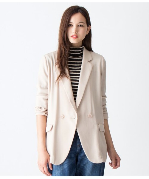 VIS(ビス)の「ダブルテーラードジャケット(ジャケット/アウター・レディース・ブラック/ベージュ/サックス・M)」の2枚目の写真