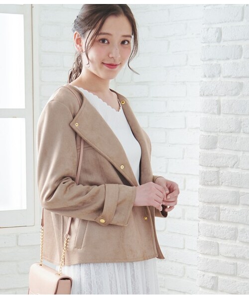 ROPE' PICNIC（ロペピクニック）の「マシュマロタッチショートブルゾン（ジャケット/アウター・レディース・キャメル/グレー・38/40）」の2枚目の写真