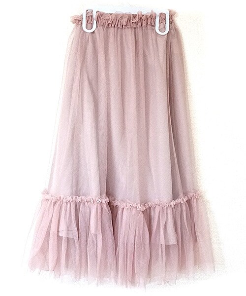 Tiffee SELECT（ティフィーセレクト）の「2WAYペチコート付きティアードフリルチュールロングスカート（スカート・レディース・ブラック/ピンク・M）」の2枚目の写真