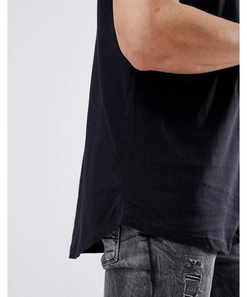 Bershka（ベルシュカ）の「Bershka Longline T-Shirt In Black（Tシャツ/カットソー・メンズ・Black・M/XS/S）」の3枚目の写真