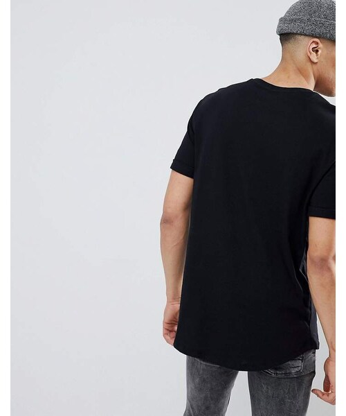 Bershka（ベルシュカ）の「Bershka Longline T-Shirt In Black（Tシャツ/カットソー・メンズ・Black・M/XS/S）」の4枚目の写真