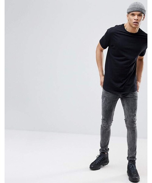 Bershka（ベルシュカ）の「Bershka Longline T-Shirt In Black（Tシャツ/カットソー・メンズ・Black・M/XS/S）」の2枚目の写真