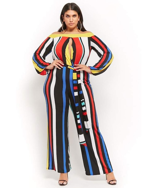 striped cutout jumpsuit