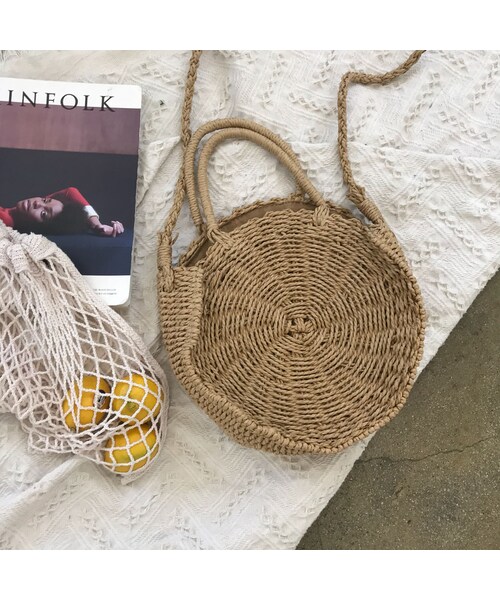 no brand(ノーブランド)の「2wayストローラウンドバッグ(かごバッグ・レディース・その他)」の1枚目の写真