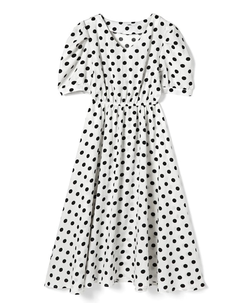 GRL（グレイル）の「パワショルVネックドットワンピース（ワンピース・レディース・ラベンダー/ブラック/オフホワイト・M）」の2枚目の写真