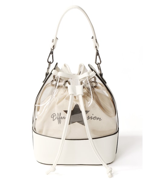 GRL（グレイル）の「キャンバスロゴポーチ付きクリア巾着バッグ（ショルダーバッグ・レディース・ブラック/ホワイト・F）」の2枚目の写真