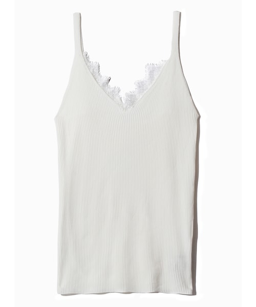 GRL（グレイル）の「レースリブニットキャミソール（キャミソール・レディース・ブラック/オフホワイト/ダークピンク・M）」の2枚目の写真