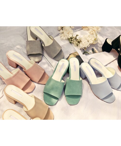 HOTPING（ホッピン）の「6Colorsミドルヒールスライドサンダル（サンダル・レディース・ブラック/ベージュ/ピンク/ブルー/グレー/グリーン・22.5~25.0cm）」の6枚目の写真