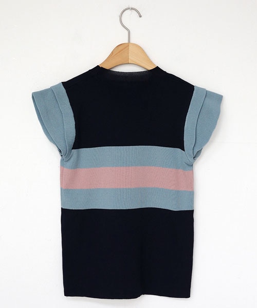 DHOLIC（ディーホリック）の「キャップスリーブ配色ニット（ニット/セーター・レディース・ベージュ/ブルー・FREE）」の2枚目の写真