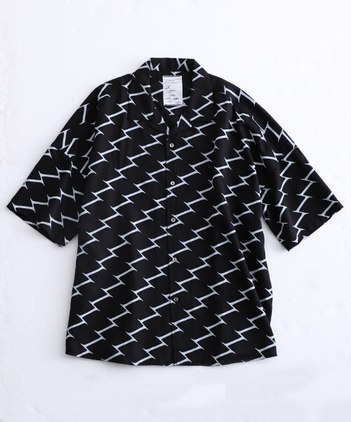 8,208円未使用　SHAREEF　オープンカラーシャツ　オリジナル刺繍　ブラック