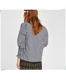 ZARA（ザラ）の「ギンガムチェックパフスリーブブラウス