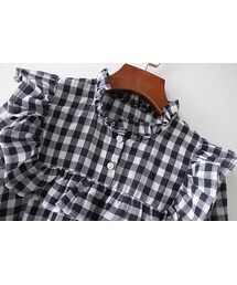 ZARA（ザラ）の「ギンガムチェックフリルブラウス ワッフル 半袖