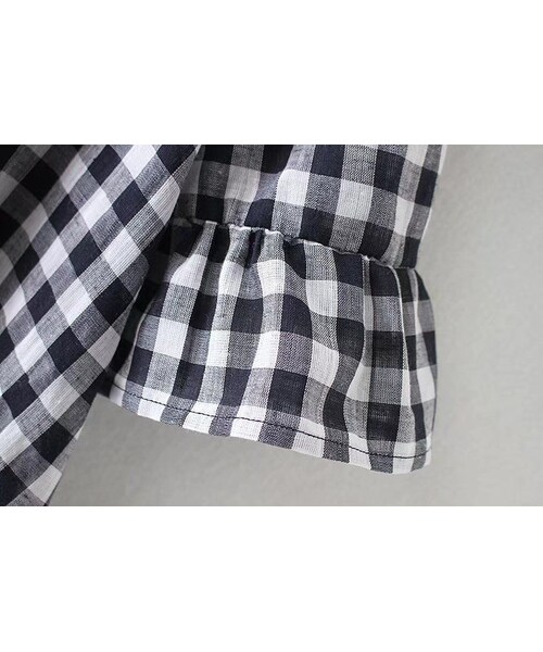 ZARA（ザラ）の「ギンガムチェックフリルブラウス ワッフル 半袖