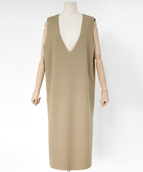 DHOLIC（ディーホリック）の「深Vネックスリーブレスワンピース（ワンピース・レディース・その他/グリーン/ベージュ・FREE）」の2枚目の写真