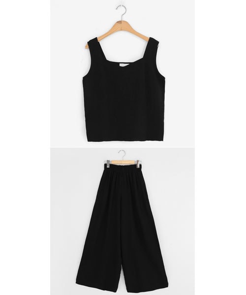 DHOLIC（ディーホリック）の「リネン混スリーブレス&フルレングスパンツSET（タンクトップ・レディース・ベージュ/ブラック・FREE）」の2枚目の写真