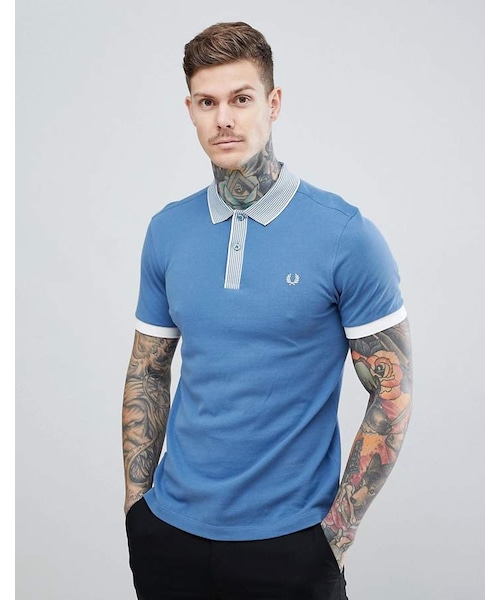 FRED PERRY(フレッドペリー)の「Fred Perry Riviera Striped Collar Pique Polo In Blue(ポロシャツ・メンズ・F54・S/XXL/L/M/XS/XL)」の1枚目の写真