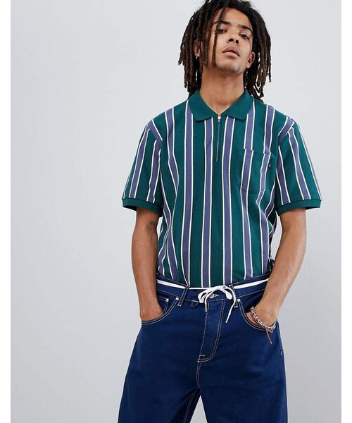 OBEY（オベイ）の「Obey Diver Striped Polo Shirt With 1/4 Zip In