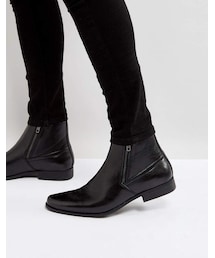 asos | ASOS Chelsea Boots In Black Faux Leather With Zips(ブーツ)