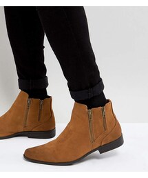 asos | ASOS Wide Fit Chelsea Boots With Zip Detail In Tan Faux Suede(ブーツ)