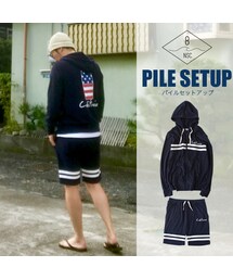 Number8 SURF CLUB | 星条旗とロゴプリントがサーフ感を加速させるパイルセットアップ Number8 SURF CLUB（ナンバーエイトサーフクラブ）(セットアップ)