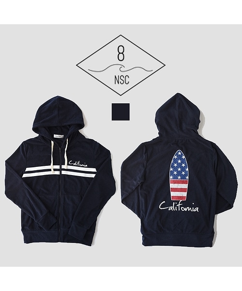 Number8 SURF CLUB（ナンバーエイトサーフクラブ）の「星条旗とロゴプリントがサーフ感を加速させるパイルセットアップ Number8 SURF CLUB（ナンバーエイトサーフクラブ）（セットアップ・メンズ・ブルー・L）」の2枚目の写真