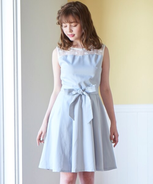 MAJESTIC LEGON(マジェスティックレゴン)の「レース切替ノースリワンピース(ワンピース/ドレス・レディース・ブルー/ピンク/ネイビー・M)」の1枚目の写真