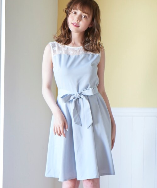 MAJESTIC LEGON(マジェスティックレゴン)の「レース切替ノースリワンピース(ワンピース/ドレス・レディース・ブルー/ピンク/ネイビー・M)」の6枚目の写真