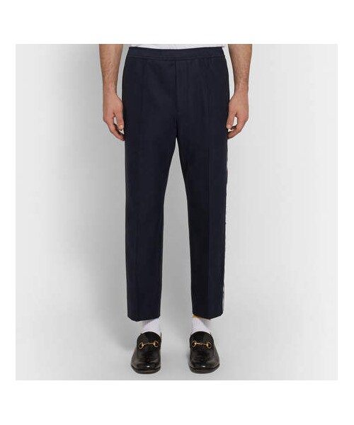 GUCCI（グッチ）の「Gucci Slim-Fit Cropped Webbing-Trimmed Cotton-Piqué Drawstring Trousers（その他パンツ・メンズ・Blue・It52/It46/It50/It54/It56）」の2枚目の写真