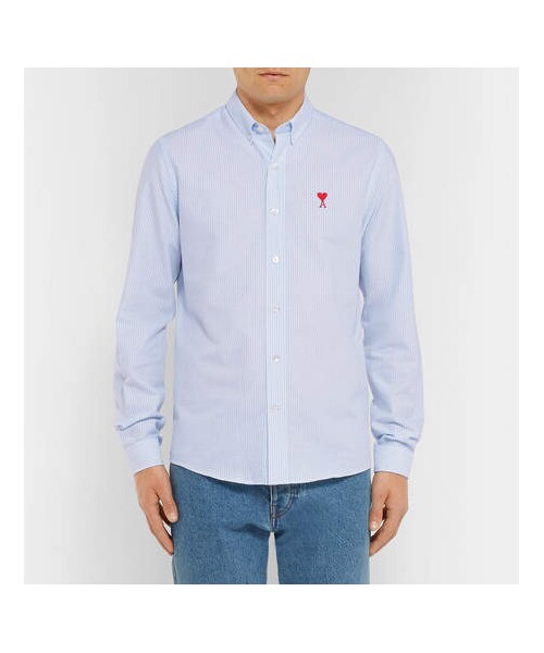 ami（アミ）の「AMI Button-Down Collar Striped Cotton Oxford Shirt（シャツ/ブラウス・メンズ・Blue・Eu40/Eu41/Eu42/Eu39/Eu38/Eu43）」の4枚目の写真