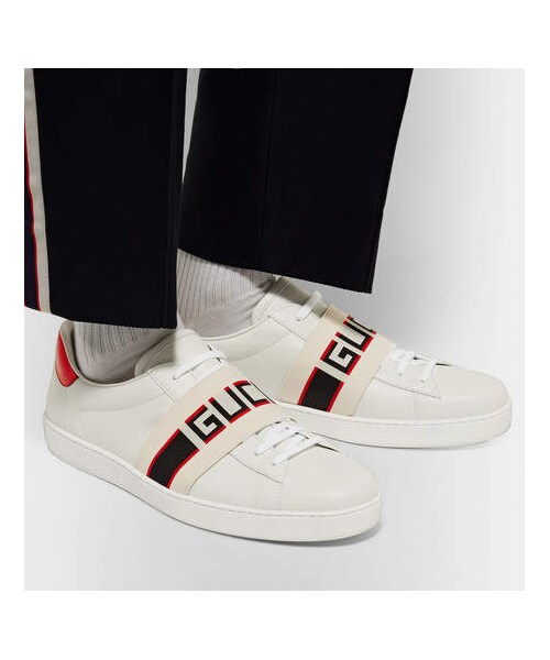 GUCCI（グッチ）の「Gucci Logo-Print Leather Sneakers（スニーカー・メンズ・White・Uk10.5/Uk13/Uk12/Uk11/Uk5/Uk7/Uk6.5/Uk7.5/Uk6/Uk8/Uk9.5/Uk9/Uk10/Uk8.5）」の3枚目の写真