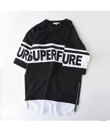 Number8 SURF CLUB | サイドZIP裾フェイクレイヤードBIGTシャツ（ブラック）(Tシャツ/カットソー)