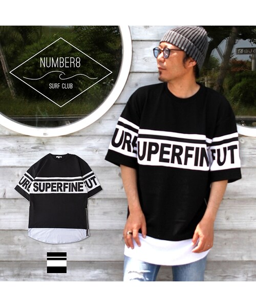 Number8 SURF CLUB（ナンバーエイトサーフクラブ）の「サイドZIP裾フェイクレイヤードBIGTシャツ（ブラック）（Tシャツ/カットソー・レディース・ブラック・M/L）」の2枚目の写真