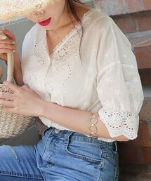 DHOLIC | アイレットレースVネックブラウス(シャツ/ブラウス)