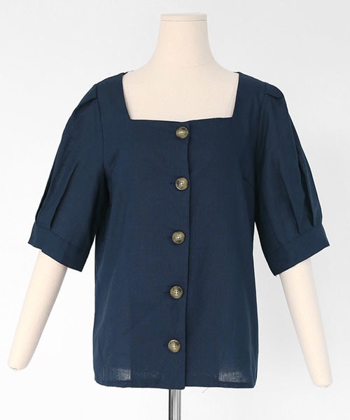 DHOLIC（ディーホリック）の「スクエアネックボタンブラウス（シャツ/ブラウス・レディース・ベージュ/ブルー/グリーン・FREE）」の3枚目の写真