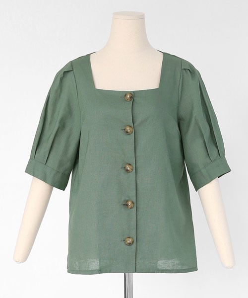 DHOLIC（ディーホリック）の「スクエアネックボタンブラウス（シャツ/ブラウス・レディース・ベージュ/ブルー/グリーン・FREE）」の2枚目の写真