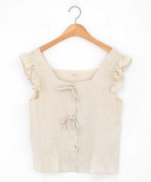 DHOLIC(ディーホリック)の「ショルダーフリルスリーブレス(タンクトップ・レディース・グリーン/ベージュ・FREE)」の2枚目の写真