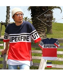 Number8 SURF CLUB | サイドZIP裾フェイクレイヤードBIGＴシャツ（トリコロール）(Tシャツ/カットソー)