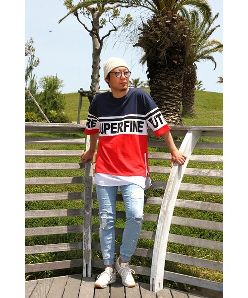 Number8 SURF CLUB（ナンバーエイトサーフクラブ）の「サイドZIP裾フェイクレイヤードBIGＴシャツ（トリコロール）（Tシャツ/カットソー・レディース・トリコロール・L/M）」の6枚目の写真