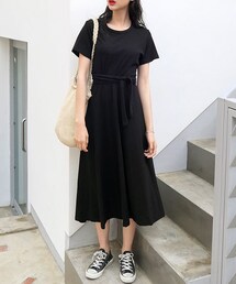 DHOLIC | ウエストタイロングフレアワンピース(ワンピース)