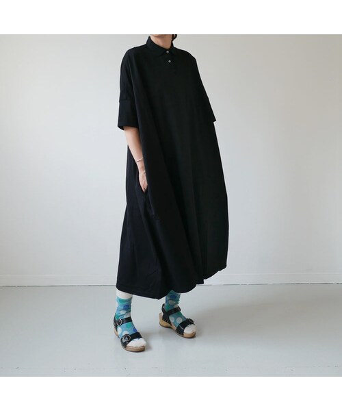 Universal Tissu ユニヴァーサルティシュ の Universal Tissu ユニヴァーサルティシュ ジャージbigポロ半袖ワンピース Ut171ct015 Black ワンピース Wear
