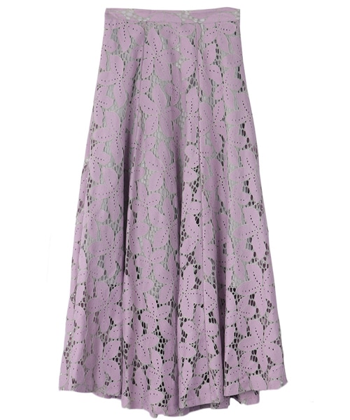 DINT（ディント）の「モチーフレースフレアロングスカート（スカート・レディース・화이트/퍼플・S/M）」の3枚目の写真