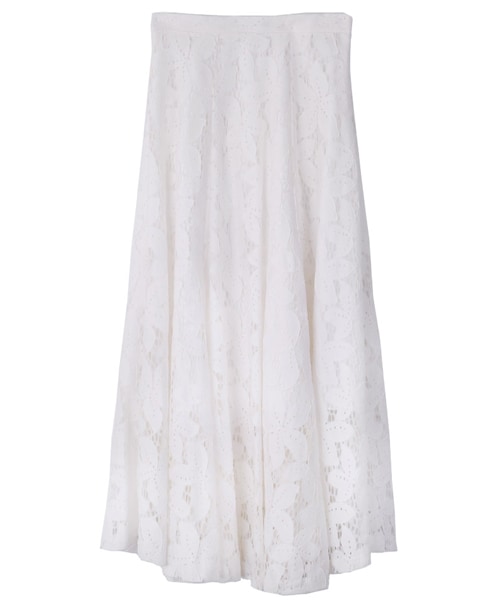 DINT（ディント）の「モチーフレースフレアロングスカート（スカート・レディース・화이트/퍼플・S/M）」の2枚目の写真