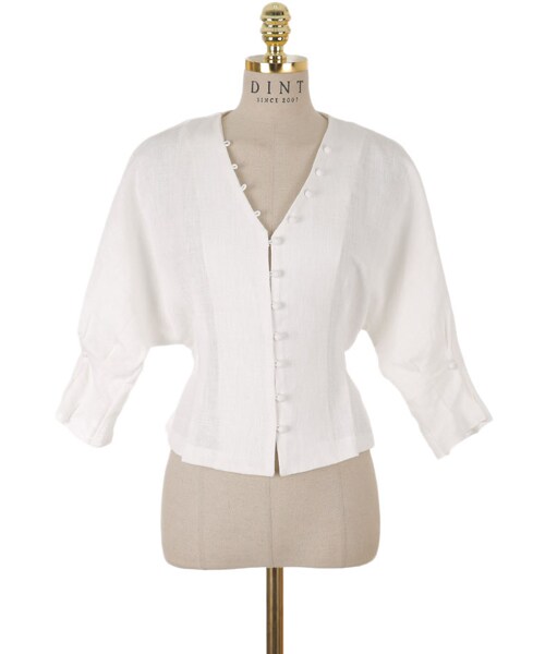 DINT（ディント）の「ロマンボタンラインボリュームリネンブラウス（シャツ/ブラウス・レディース・화이트/퍼플・one(44~66size)）」の2枚目の写真
