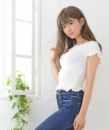 NUDY GLOW | WAY シャーリング オフショルダー トップス レディース ブラウス(シャツ/ブラウス)