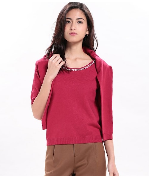 ★ ロペ 半袖フリル ブラウス シャツ トップス レディース ビジュー装飾 M★ ☆ ロペ 半袖フリル ブラウス シャツ トップス レディース ビジュー