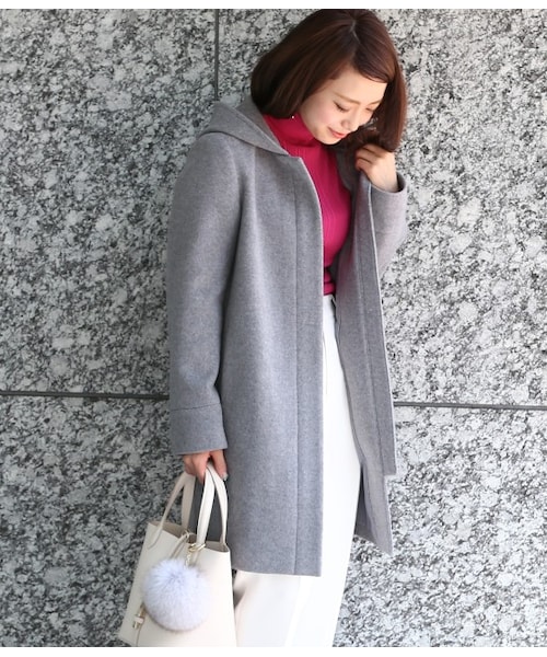 レディース *ROPE*ロペ ノーカラー フーデット コート グレー 2way